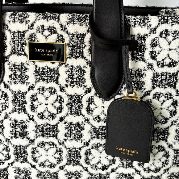 NWT Kate Spade Manhattan Spade Flower Monogram Tweed Large Tote Purse - Picture 11 of 12